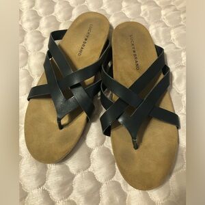 Lucky Brand Black Leather Thong Sandals | Women’s 9 | Minimalist Flat